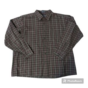 VTG Editions By Van Heusen Brown & Olive Plaid LS Button Front Short Men's XL